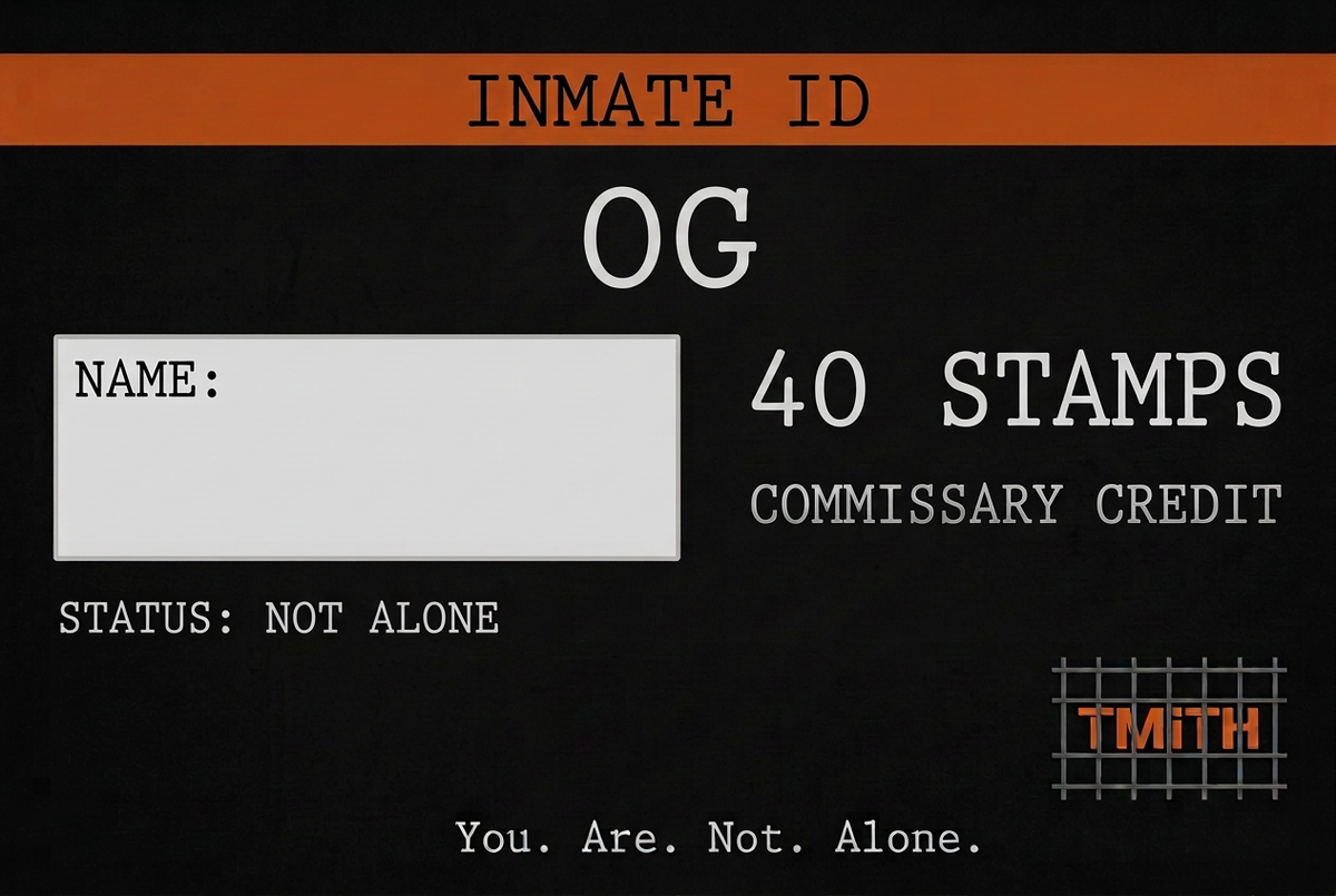 OG Inmate ID card front, 40 stamps