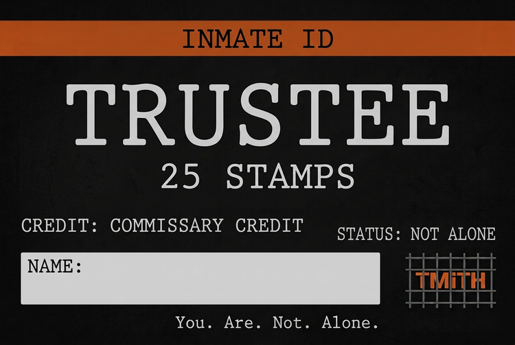 Trustee Inmate ID card front, 25 stamps